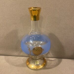 Ponyx bohemian Czech Republic handmade gold and light blue bottle 12 inches tall